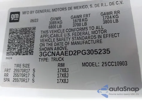 2023 Chevrolet Silverado 1500 2Wd Long Bed Wt from USA, damaged, VIN 3GCNAAED2PG305235